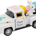 Easter Decorations - Mini Farmhouse Vintage Metal Truck with Easter Eggs & Bunny, White Spring Farm-Style Pickup Decor for Table Tiered Tray Home Kitchen Office Keepsake Gifts