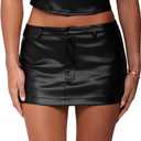 SweatyRocks Women's Leather Mini Skirts Low Waist Bodycon Party Skirts Streetwear (Medium, Black)