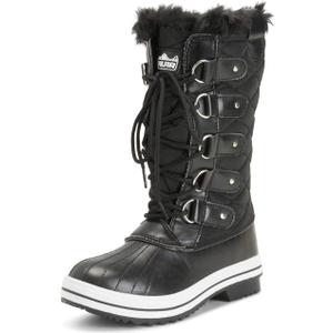 POLAR Womens Snow Boot Nylon Tall Winter Fur Lined Snow Warm Waterproof Rain Boot (6, Black)