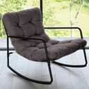 Outdoor Rocking Chair - Comfy Papasan Patio Lounge Chair with Thick Cushion, Sturdy Frame for Indoor Outdoor Use, Modern Accent Rocker Chair for Porch, Garden, Living Room (Grey)