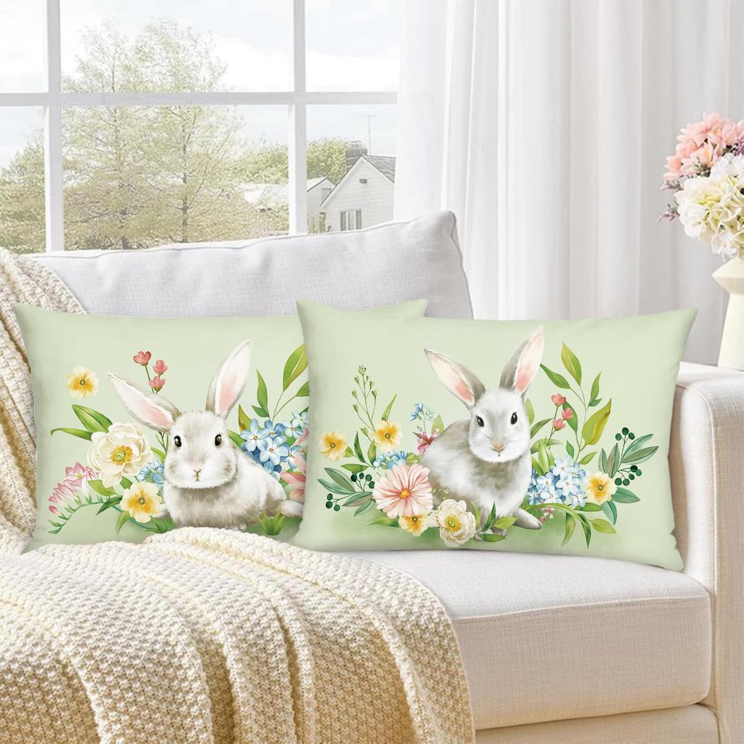 Bonhause Spring Easter Bunny Throw Pillow Covers Set Of 2