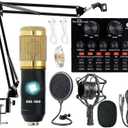 Podcast Equipment Bundle, BM-800 Recording Studio Package with Voice Changer, Live Sound Card - Audio Interface for Laptop Computer Vlog Living Broadcast Live Streaming YouTube TikTok (AM100-V8)