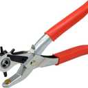 Leather Hole Punch Tool Set Heavy Duty 6 Size Revolving Leather Belt Hand Hole Puncher for Belts, Watch Bands, Straps, Dog Collars, Saddles, Shoes, Fabric, DIY Home or Craft Projects (9'', Silver/Red)