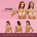 Women's Strapless Bra Push Up-Non Slip Invisible Underwire Low Back Multiway Support Padded Plunge Bra for Comfort Lift