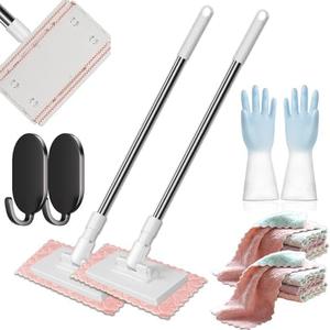 Zero Touch Mini Mop, Cloth Changing Mop, Lazy Mops Click On, 39.4 in Long Handle Mopping Sweeper Stick, 360 Cleaning Without Dead Angles for Multi Surface Floor Cleaning (2pcs)