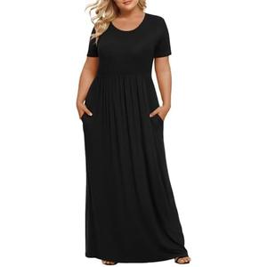 LONGYUAN Women's Plus Size Maxi Dresses for Curvy Women Summer Short Sleeve Casual 2025 Long Dress 5XL