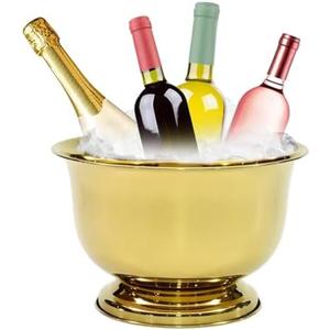 Sipoyen Gold Ice Bucket for Parties Stainless Steel 8L Beverage Tub Large Capacity Champagne Bucket Drink Tub Insulated Punch Bowl Drink Chiller, 12 Quarts