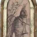 Smaroll Large Rustic Easter Decorations Rabbit Painting with Wooden Arched Frame Farmhouse Decoration Hanging Plaque Bunny Photo Sign Pediments,11 x 16.6 inch