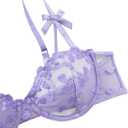 Lilosy Sexy Underwire Cute Push Up Strappy Embroidered Mesh Sheer Lingerie Set See Through Panty Bra (L)