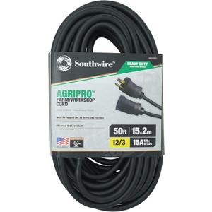 Southwire AGRIPRO Heavy Duty Extension Cord, 50Ft, 12 Gauge, 3 Conductor, Farm/Workshop Cord SJTOW, Black, 64816901 Southwire AGRIPRO Heavy Duty Extension Cord, 50Ft, 12 Gauge, 3 Conductor, Farm/Workshop Cord SJTOW, Black, 64816901