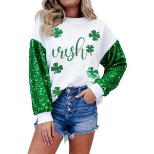 DUTUT St. Patrick's Day Sweatshirt Women Shamrock Shirt Lucky Clover Graphic Shirts Irish Casual Long Sleeve Tops (Medium)