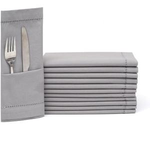 Lightnpro Decorative Cloth Dinner Napkins with Hemstitched, Wedding, Cocktail & Party Napkins, Mitered Corners, Machine Washable, 12 Elegant Table Napkins for Special Occasions - 18x18 Inch Ash Grey