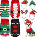 SilTriangle 8 Pack Dog Christmas Costume Dog Christmas Pet Sweaters and Headband Set Winter Knitwear Xmas Clothes Adjustable Xmas Hair Hoop Headwear for Pet Costume Accessories(Medium)