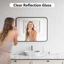 Koonmi Bathroom Mirror, 28X36 Brushed Black Rectangle Wall Mirror, HD Tempered Glass, Anti-Rust Frame Vanity Mirror, Rounded Rectangle Mirror for Restroom, Bedroom, Hangs Horizontal or Vertical