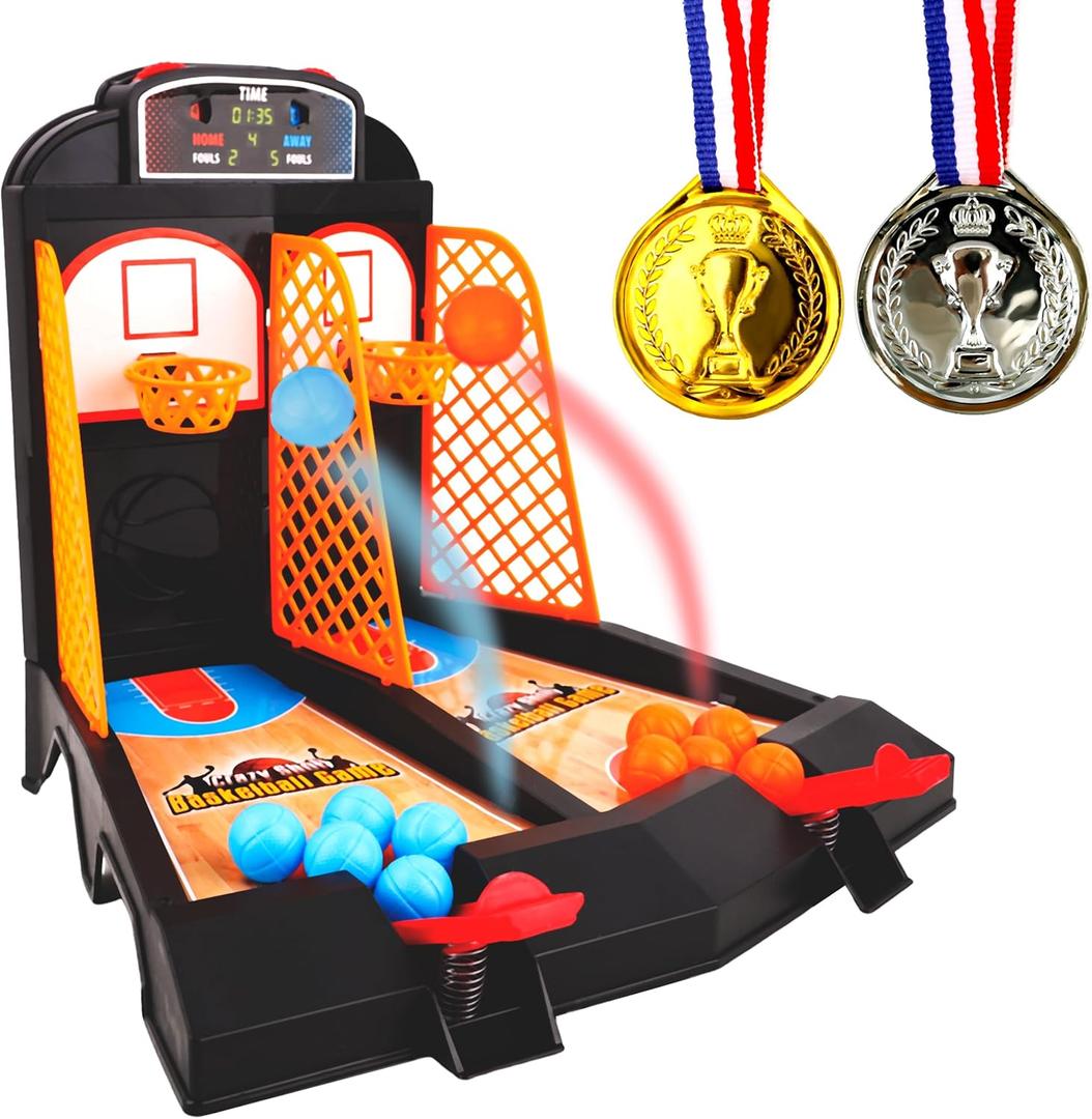 Tabletop Basketball Shooting Game Set Includes 1 Pcs Basketball Court 30 Pcs Basketball Balls and 2 Pcs Medal for Kids Birthday Basketball Party Gifts and Adult to Reduce Stress Game