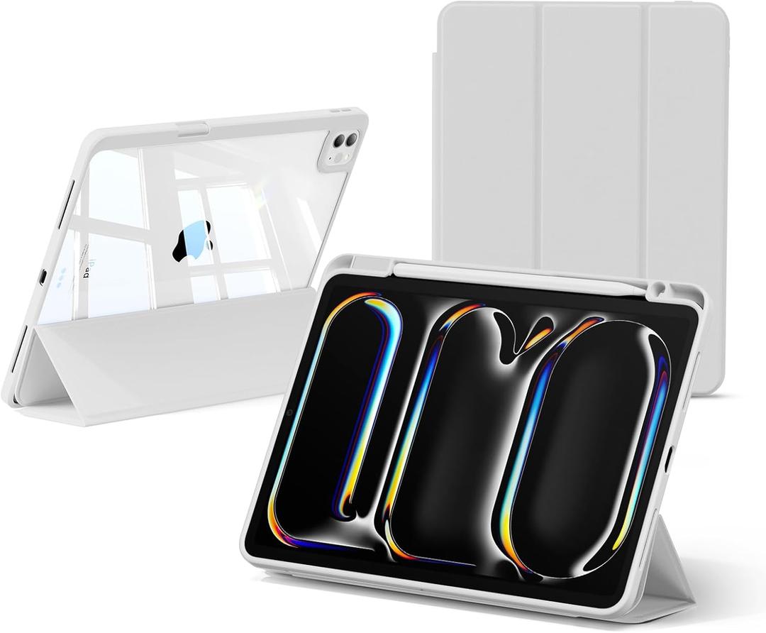 SMARTDEVIL Case for iPad Pro 11 inch (M5/M4) 2025/2024 with Pencil Holder, Trifold Stand Protective Cover with Clear Transparent Back Shell, Auto Wake/Sleep, Light Gray