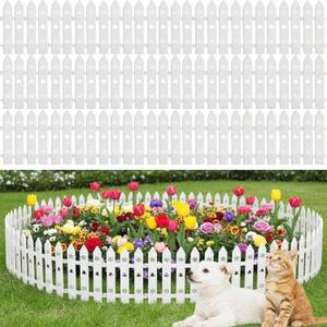 100 Pcs White Garden Fence Edging, 29.5ft Total Plastic Picket Fence Border for Flower Beds, 12 Inch Decorative Lawn Edging Landscape Guard for Yard Path Small Animal & Holiday Decor
