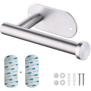 2 x Toilet Paper Holder, Self-Adhesive or Drilling Optional SUS 304 Stainless Steel Wall Mounted Brushed Silver Toilet Tissue Holder for Bathroom, RV