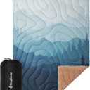 KingCamp Large Camping Blanket with Sherpa Lining, Packable Down Alternative Puffy Printed Wearable Blanket with Snap Buttons, Warm Weatherproof Quilt for Outdoor Travel (79" L x 57" W, Cyan)
