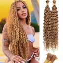 BLONDE Water Wave Bulk Curly Hair Braiding Extensions for Boho Braids No Weft 2 Braids Per Pack Wet and Wavy Human Hair 18 Inch Color 27