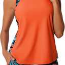 Summer Mae Blouson Tankini Swimsuits for Women 2026 Tummy Control Two Piece Bathing Suits with Sporty Pockets Swim Shorts (Tropical Green Foliage)