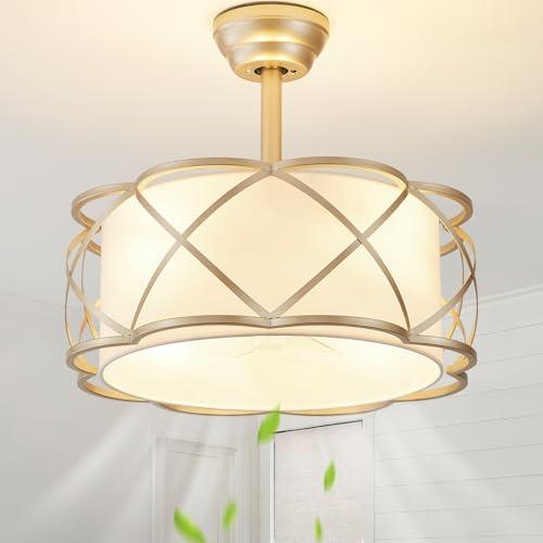 DSYBRI Gold Fandelier Ceiling Fans with Lights, 20" Mid Century Boho Chandelier Ceiling Fan Remote Control with 6 Speeds for Bedroom, Nursery, Living Room