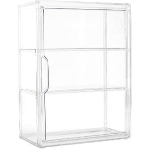Acrylic Display Case for Collectibles 3 Tier Figure Display Case with 2 Movable Plates Clear Display Cases for Figures with Magnetic Door Tall Display Box, 1 Pack