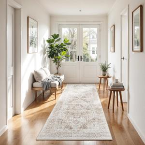 2x5 Hallway Washable Runner Rug: Machine Washable Kitchen Laundry Runner Vintage Non Slip Low-Pile Entryway Living Room Floor Mat Stain Resistance Indoor Floor Carpet for Entrance Living RoomBridge
