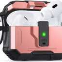 for AirPods Pro 2 Case Cover [Safety Lock] [Magnetic One-Click Open] [Military Shockproof Armor] Double Rugged Outdoor Wireless Charging Case for AirPods Pro 2nd Generation with Keychain, Pink
