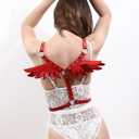 Women Leather Harness Lingerie, Sexy Angel Wings Chest Belt for Ladies, Punk Red Body Caged Waist Harness Straps for Fetish Costume Party Cosplay Rave Festival Party Couples BDSM Games (Red)