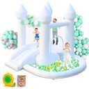 AONESY White Bounce House, Inflatable Bounce House with Ball Pit & Slide, Kids Indoor Bounce House Portable Fun House Outdoor Bounce House with Blower for Birthday Party, Wedding Decor