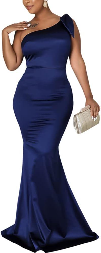 JTNFairy Women's Sexy Sleeveless One Shoulder Bodycon Dresses Classy Long Formal Cocktail Wedding Guest Dress (Large, 507blue)