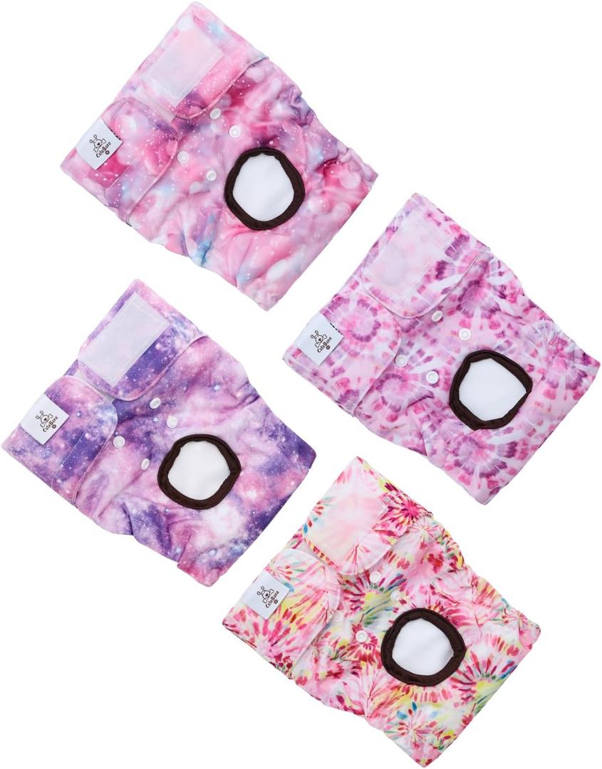 CuteBone Washable Female Dog Diapers 4 Pack Reusable Doggie Heat Diapers for Period FMG04,XS