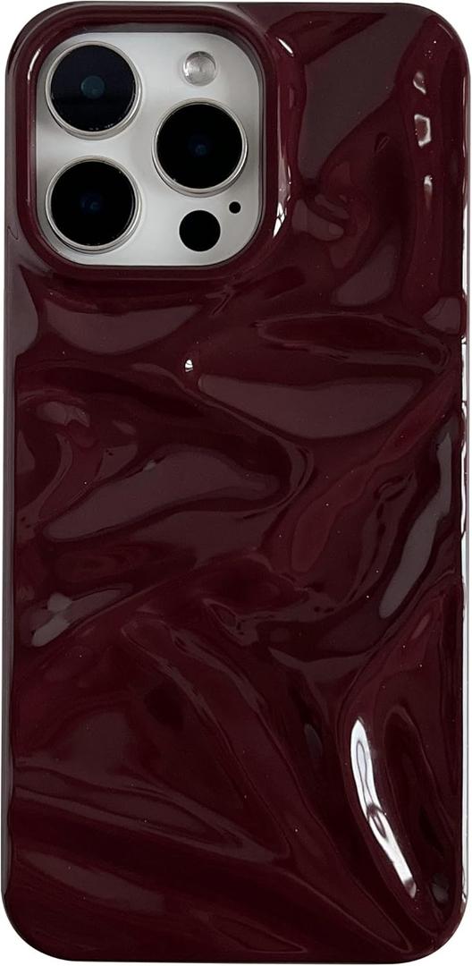 Caseative for iPhone 14 Case,Solid Color Water Ripple Wave Pattern Pleated Phone Case (Red,14)