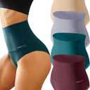 FINETOO Tummy Control Underwear for Women High Waisted Nylon Brief No Show Womens Bikini Seamless Panties 4pack S-XXXL (Large)
