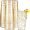 R-kay 16 oz Gold Glitter Plastic Cups For Party - 100 Pack Gold PLastic Cups - Hard Disposable Cups - Premium Heavy Duty Gold Cups - Disposable Cocktail Glasses - Party Cups (16 OZ)