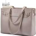 LOVEVOOK Laptop Tote Bag for Women Work, Teacher Tote Bag with Large Cup Holder, 15.6 Inch Waterproof Leather Computer Bag (Taupe)