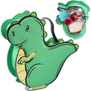 Kid's Insulated Dinosaur-Shaped Lunch Box w Strap- Keeps Food Hot or Cold For Hours- Reusable Bag Fits Ice Packs, Bento Containers, Thermoses Easily- Make Back to School Lunches Fun for Boys & Girls