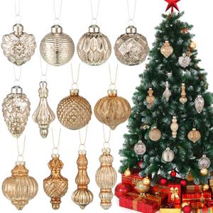 Soaoo 12 Pcs Mercury Glass Christmas Ornaments Drop Glass Christmas Ornaments Party Hanging Christmas Finials for Xmas Holiday Wedding Home Indoor Decorations