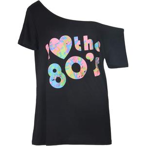 Smile Fish Women's I Love The 80's Off The Shoulder Tops 80s Costumes T Shirts (5X-Large, 007-black-6)