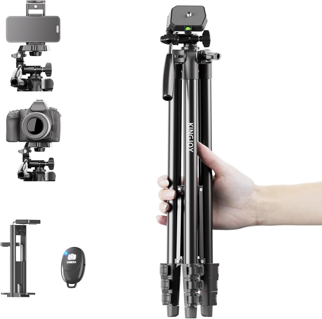 KINGJOY 71" Camera Tripod, Lightweight Aluminum Tripod for Canon Nikon Phone Tablet, with Phone Tablet Mount, Wireless Remote, Carry Bag, Max 6.6LB