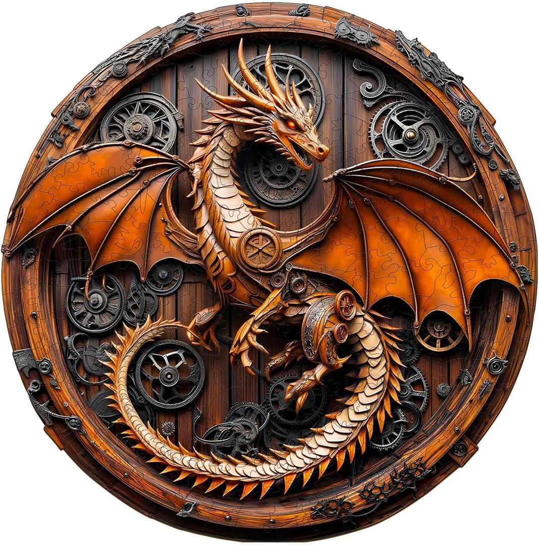 Wooden Puzzles for Adults, 3D Vision Effect Mechanical Dragon Wooden Jigsaw Puzzles 550 PCS Unique Shape Advanced Wood Puzzle Adult, Flat Puzzle Birthday Gifts Family Game (XL-17.3 * 17.2in)
