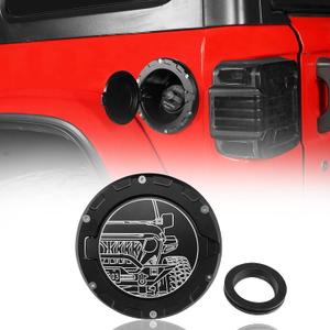 Hooke Road Aluminum Gas Cap Fuel Tank Cover Half Face Style Compatible with Jeep Wrangler JL & JLU Unlimited 2018-2025