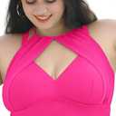 Curvagile Women Plus Size Bikini Top Modest Flowy Mesh Halter Swim Tops Push Up Bathing Suit Top Only 2026 (Pink, 3XL)