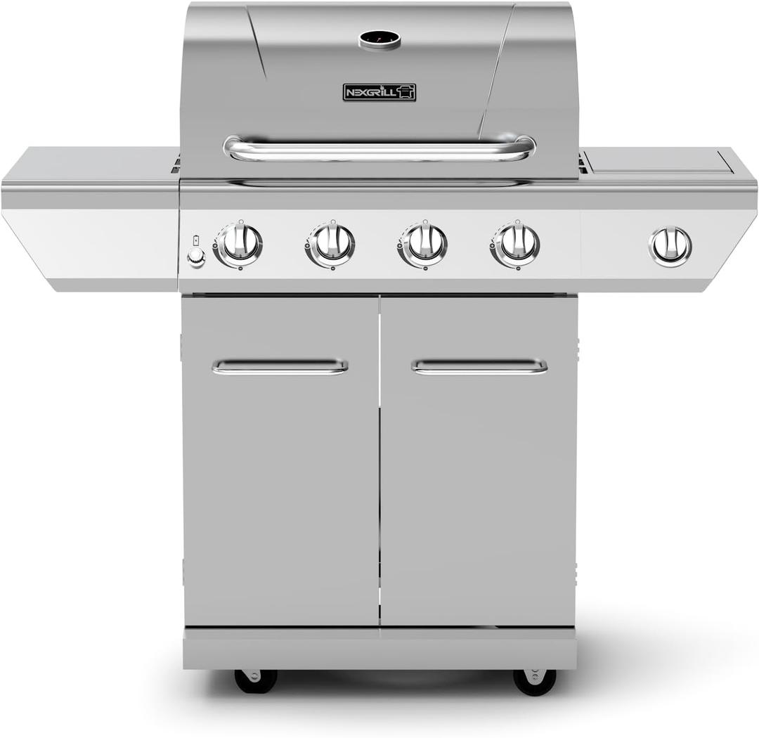 Nexgrill 4-Burner Propane Gas Grill in Stainless Steel with Side Burner, 60000BTUs, 626 sq. in. Cooking Space, Perfect for Outdoor Cooking & Grilling, Patios, BBQ, Backyards, Silver, 720-0830H