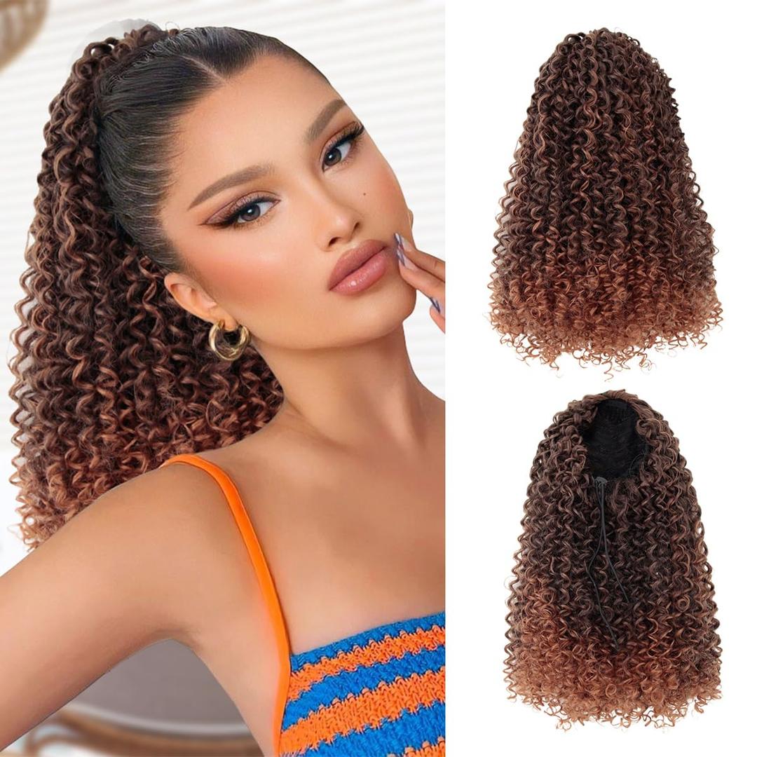 Drawstring Ponytail Extension 14Inch Short Afro Kinky Curly Ponytail for Women Fluffy Pony Tails Hair Extensions Synthetic Hairpiece for Daily Use(T4/30)