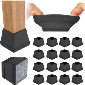 16 PCS Square Chair Leg Floor Protector, Silicone Chair Leg Cover, Furniture Leg Protectors with Felt, Mobile Table Leg pad, Protect The Floor from Scratches.1 1/2 in Black.