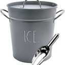 Rae Dunn Ice Bucket with Scoop - Stainless Steel Bucket with Handle, Lid and Ice Scooper - 4 Qt. Storage Bin for Ice Cubes for Bars, Parties, Backyard Barbeques, Picnics, and Camping (Grey)