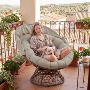 COMHOMA Papasan Chair, 36" Ergonomic Wicker Papasan Chair with Extra-Thick Soft Fabric Cushion, Heavy-Duty Steel Frame, 360° Swivel Base for Living Room, Lounge, Bedroom & Reading Nook – Brown