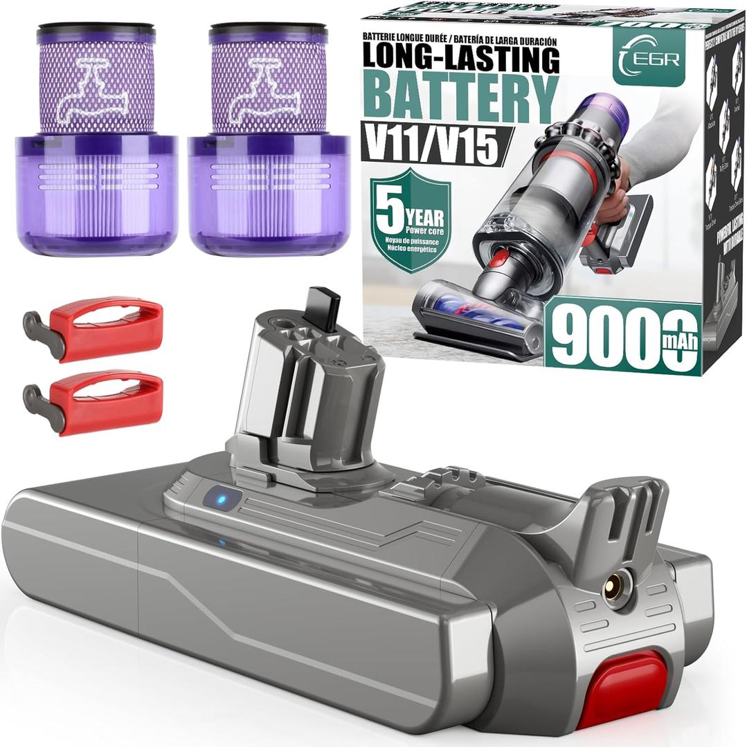 EGR 9000mAh V11 Battery Replacement Compatible with Dyson Click-in Installation for Extra/Absolute/Animal/Torque/Drive/Outsize/V11/V15/SV15/SV22/970425-01 Vacuum